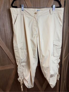 TNT Khaki 100% Cotton Utility Cargo Cropped Pants SIZE XL